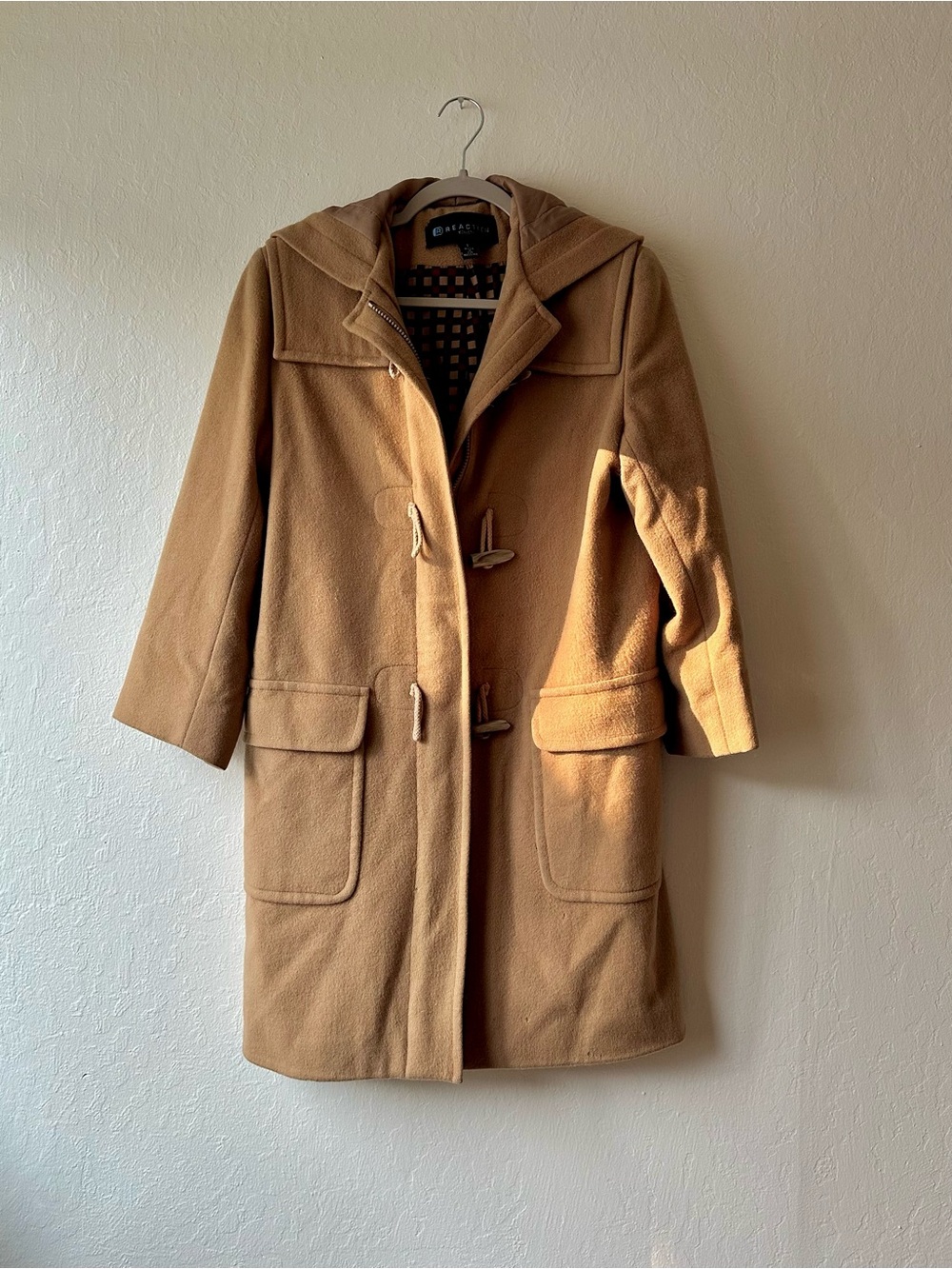 Kenneth cole reaction tan camel wool toggle button duffle coat women’s 2 xs sm